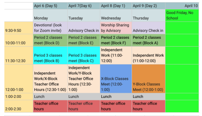 Class Schedule to Change for Week of April 6th