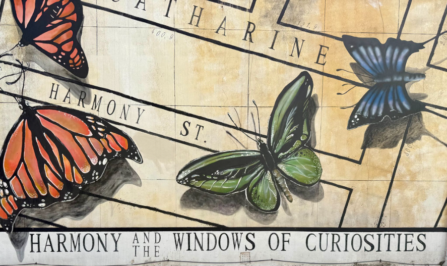 Left side of Conrad Booker’s Harmony and the Windows of Curiosities mural.